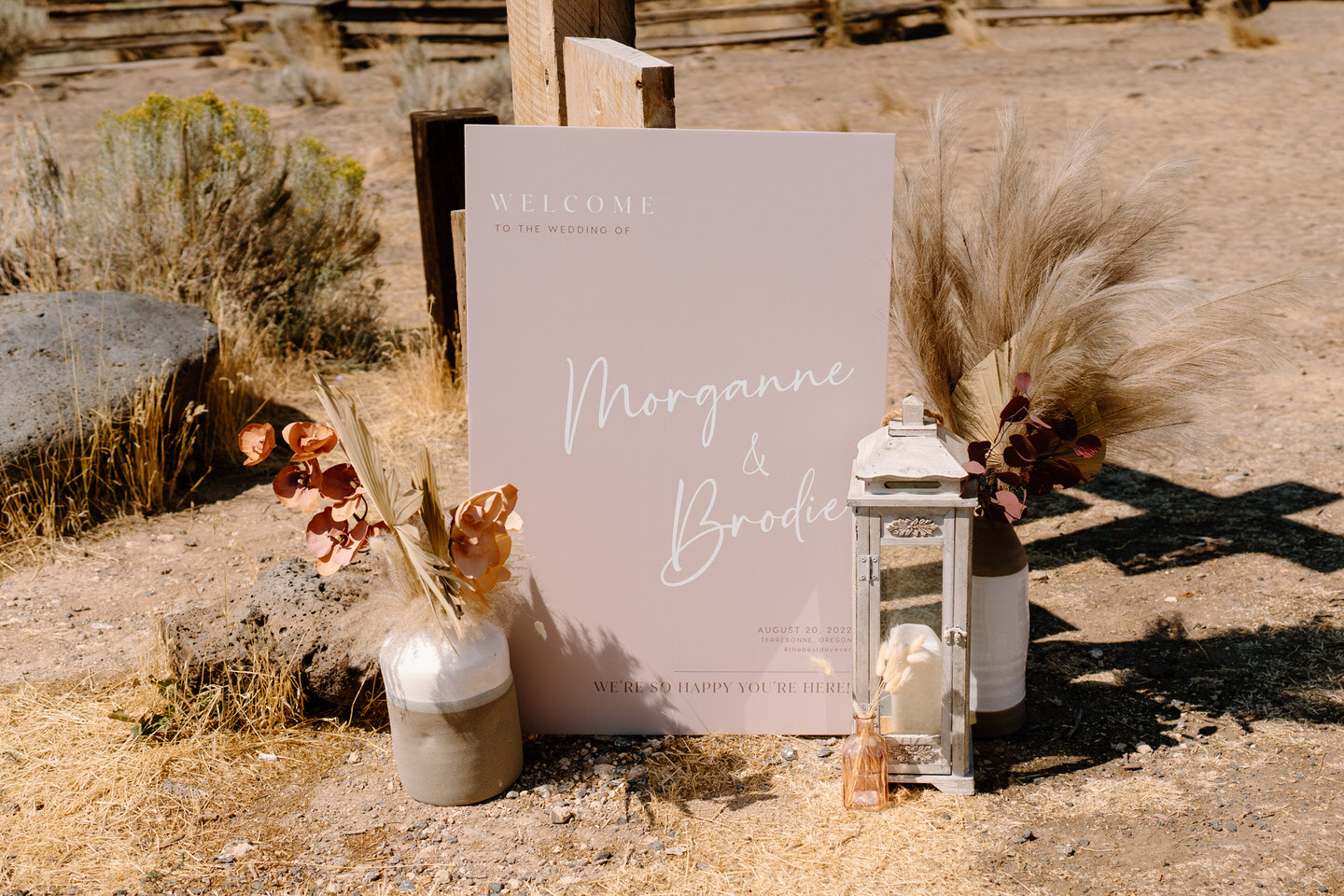 Desert inspired wedding welcome sign for Smith Rock Wedding