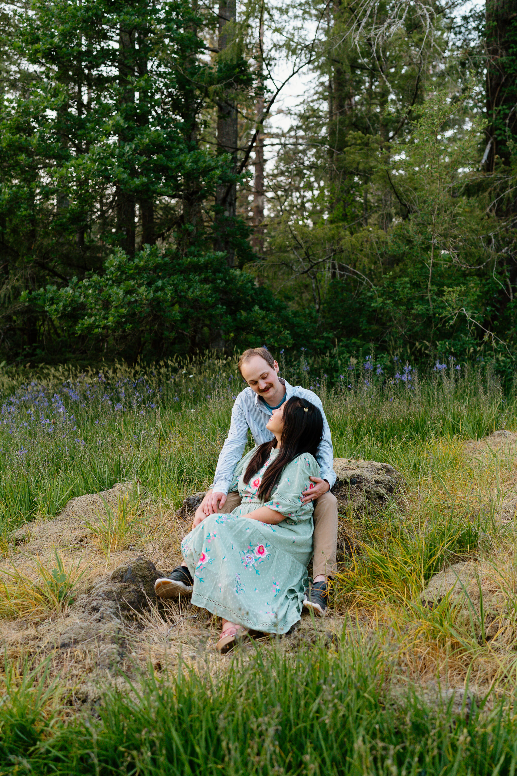 Lacamas Lake lily field engagement photos.