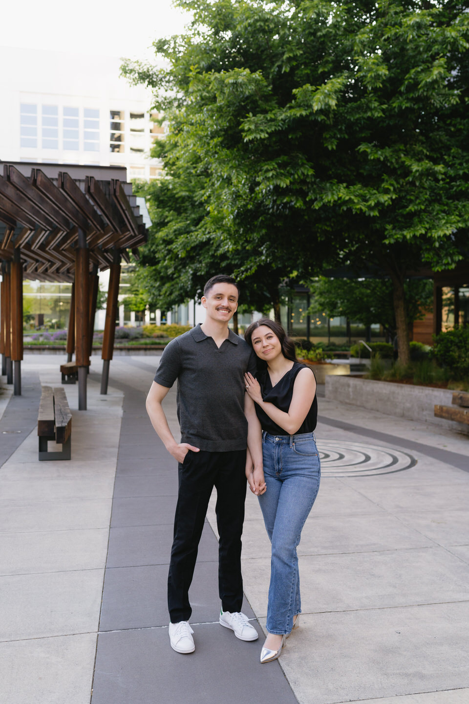 Casual engagement photo outfits in Northwest Portland.