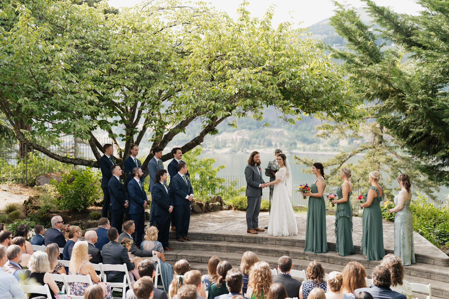Wedding ceremony in Hood River that overlooks the Columbia River Gorge.