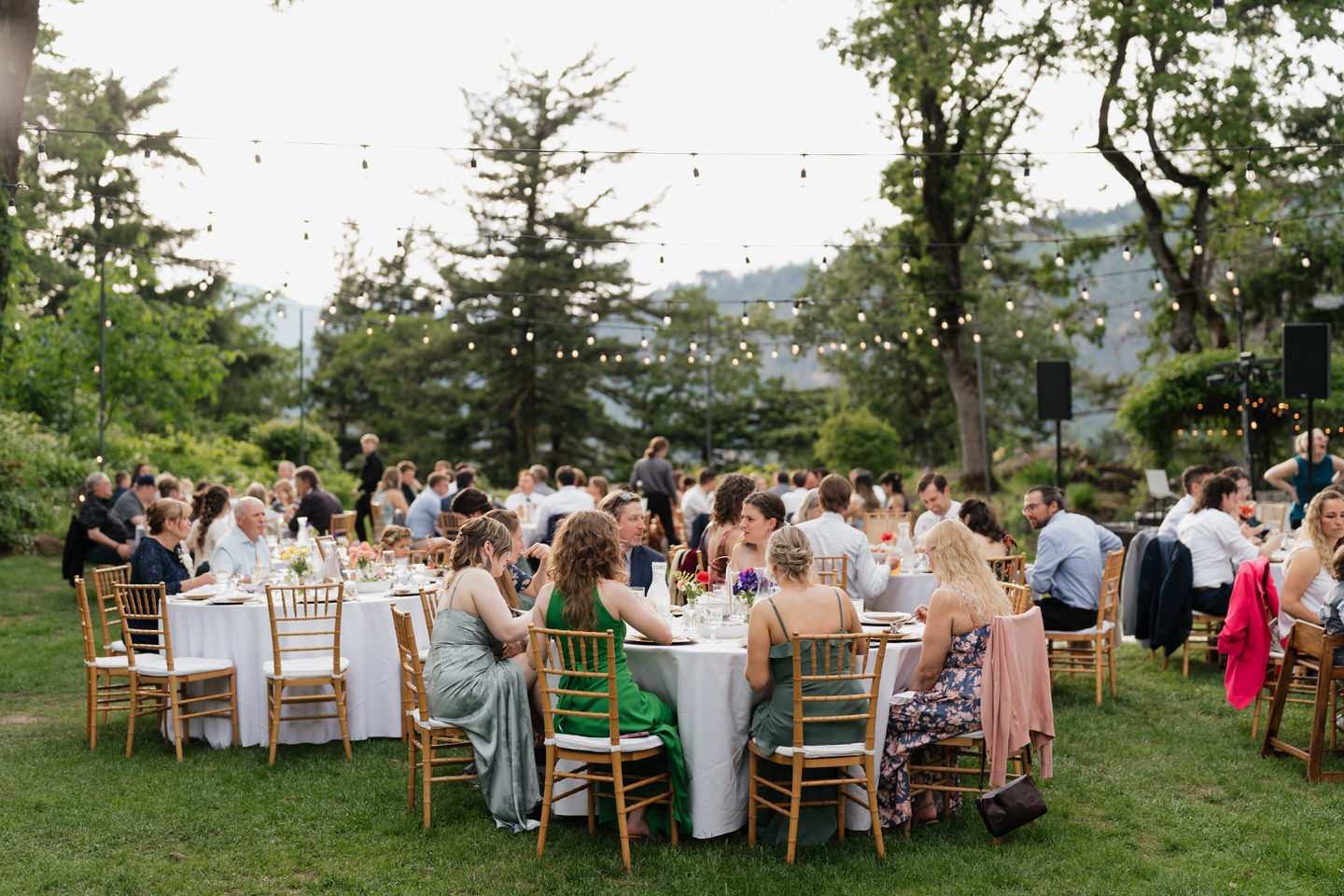 Outdoor wedding reception in the Columbia Gorge.
