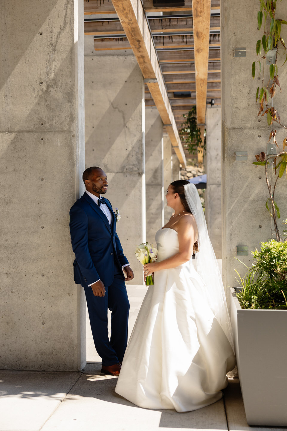 Wedding portraits highlighting the modern architecture at Amaterra.