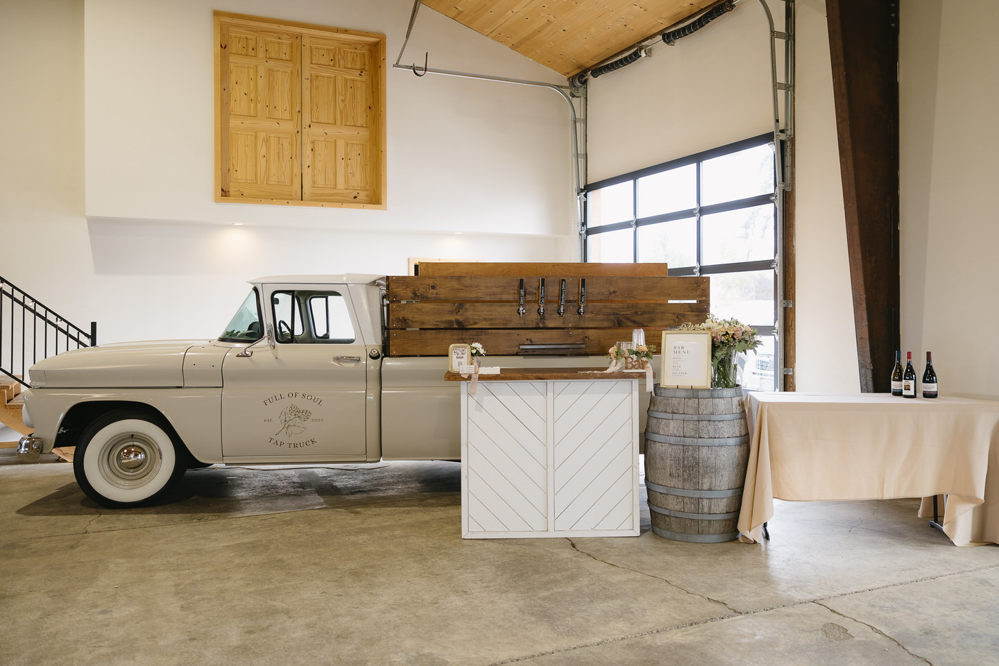 Full of Soul tap truck inside the wedding reception.