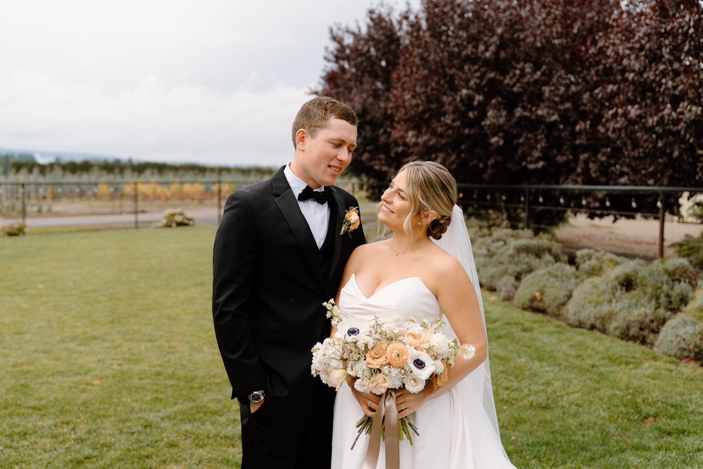 Outdoor lawn area wedding portraits at The Barn at Countryside.