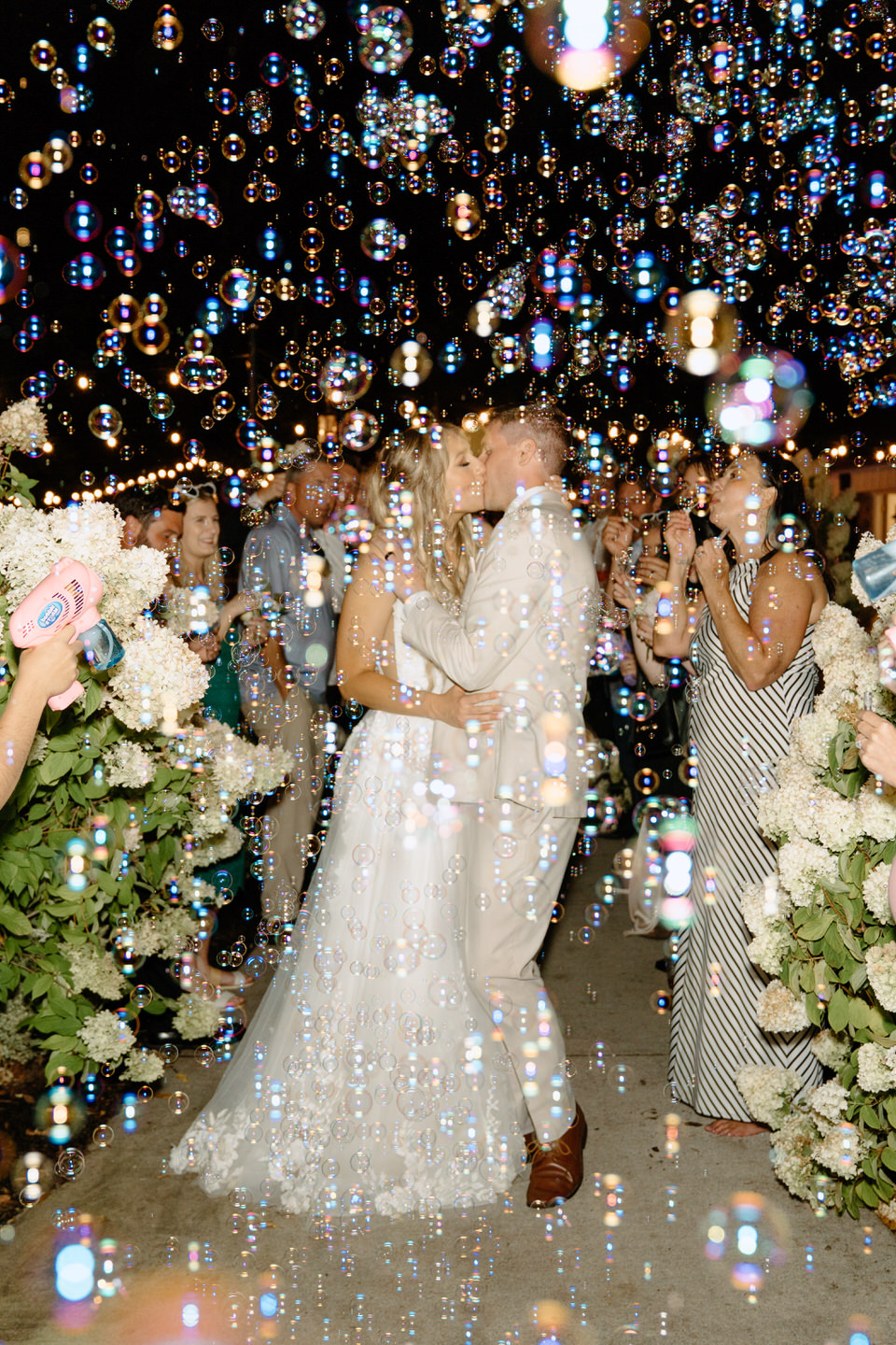 Bubble exit from the wedding reception at Cape Horn Estate.