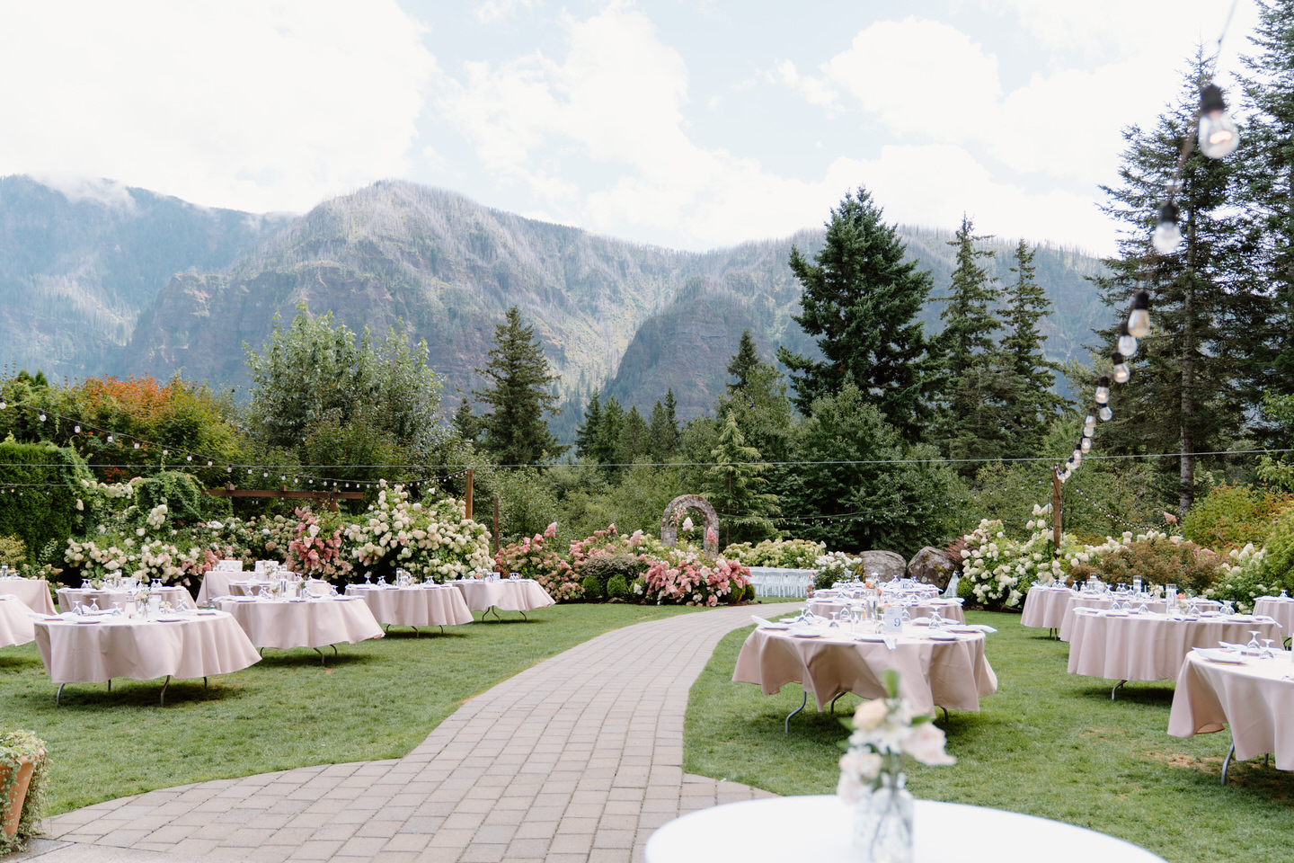 Outdoor wedding reception layout at Cape Horn Estate.