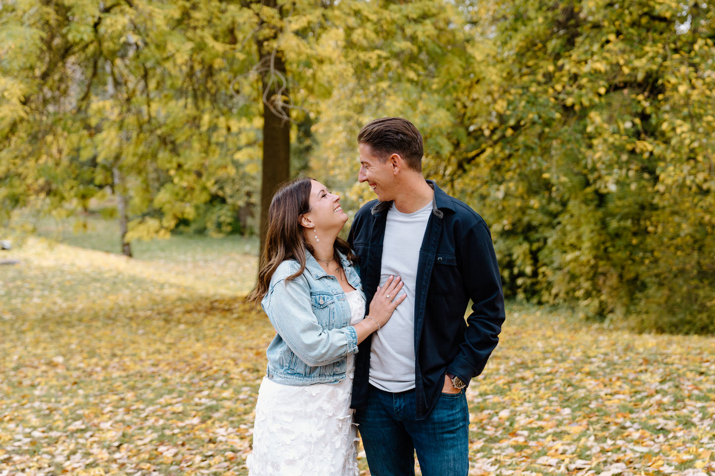 Fall Cathedral Park engagement session among the fall foliage.