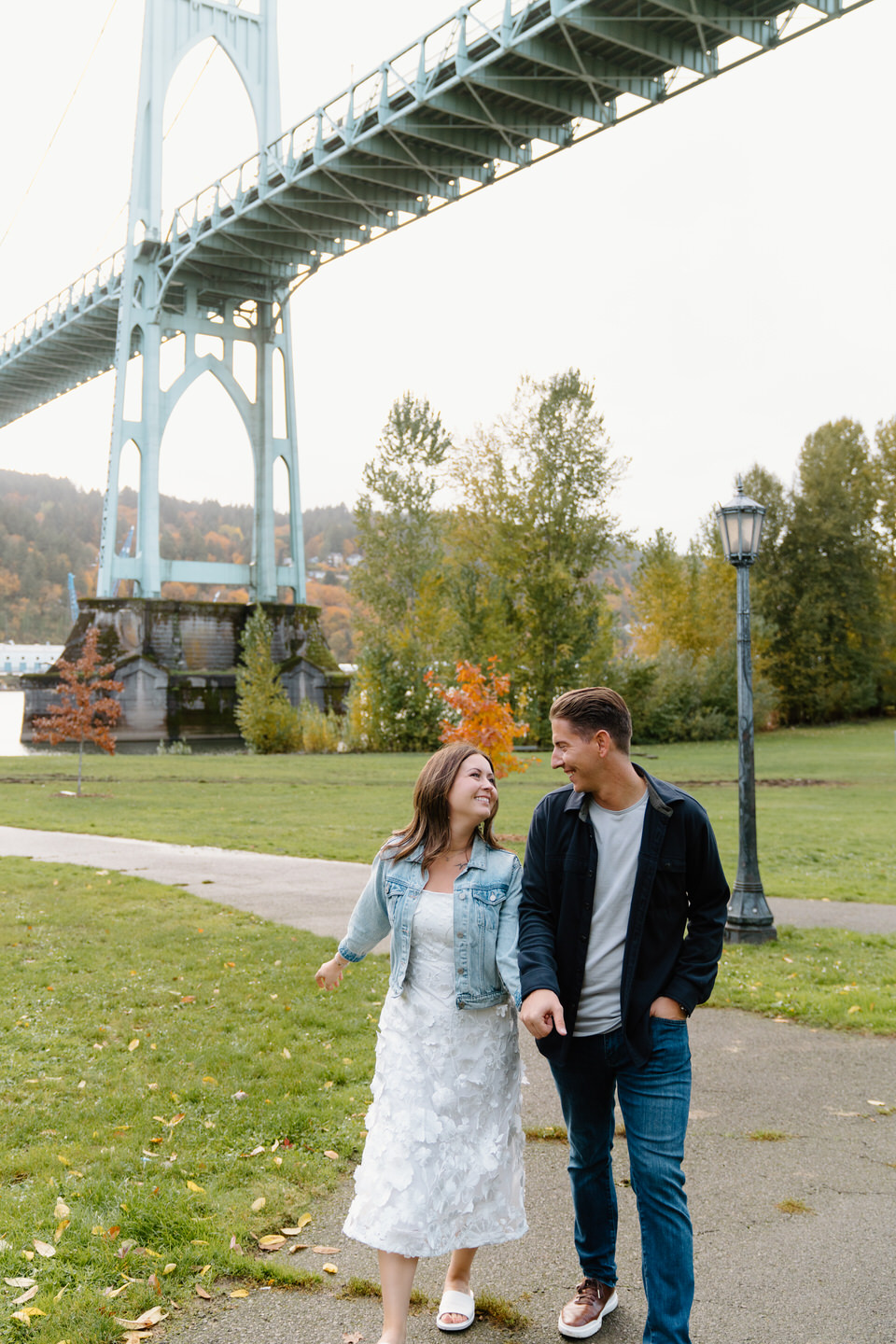 Fall colors beneath the St. Johns bridge at Cathedral Park. 