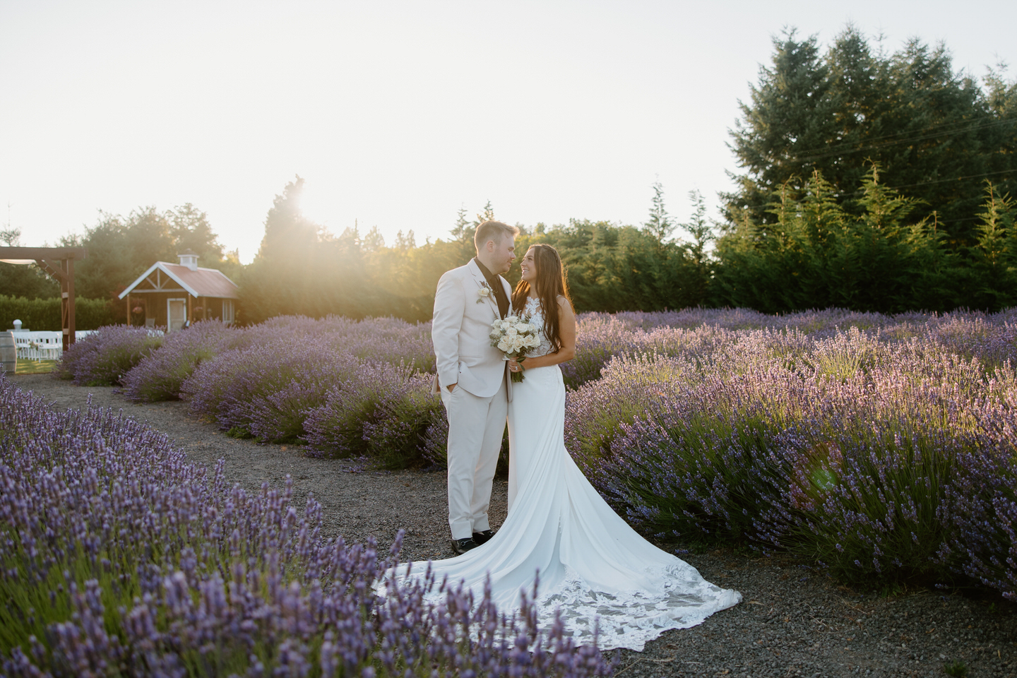 Bride and groom at their Castle Rock Lavender Farm wedding.