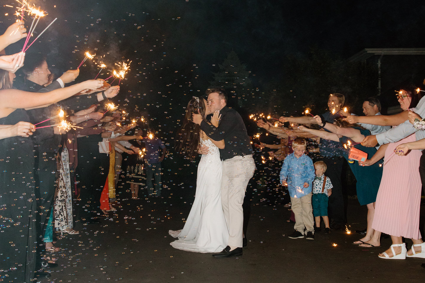 Sparkler exit after wedding at Castle Rock Lavender Farm in southwest Washington.