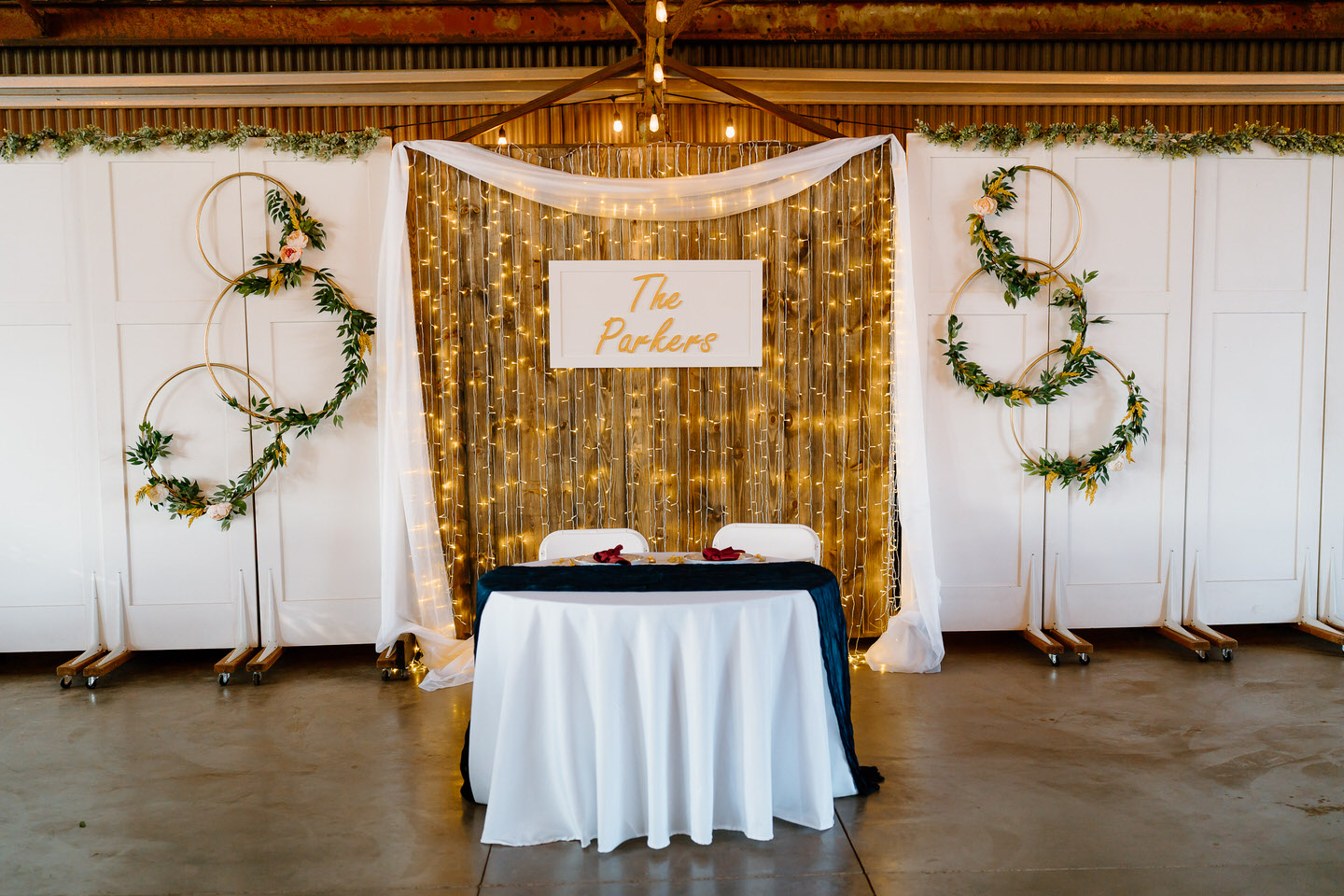 Reception sweetheart table set up at one of the best Oregon wedding venues