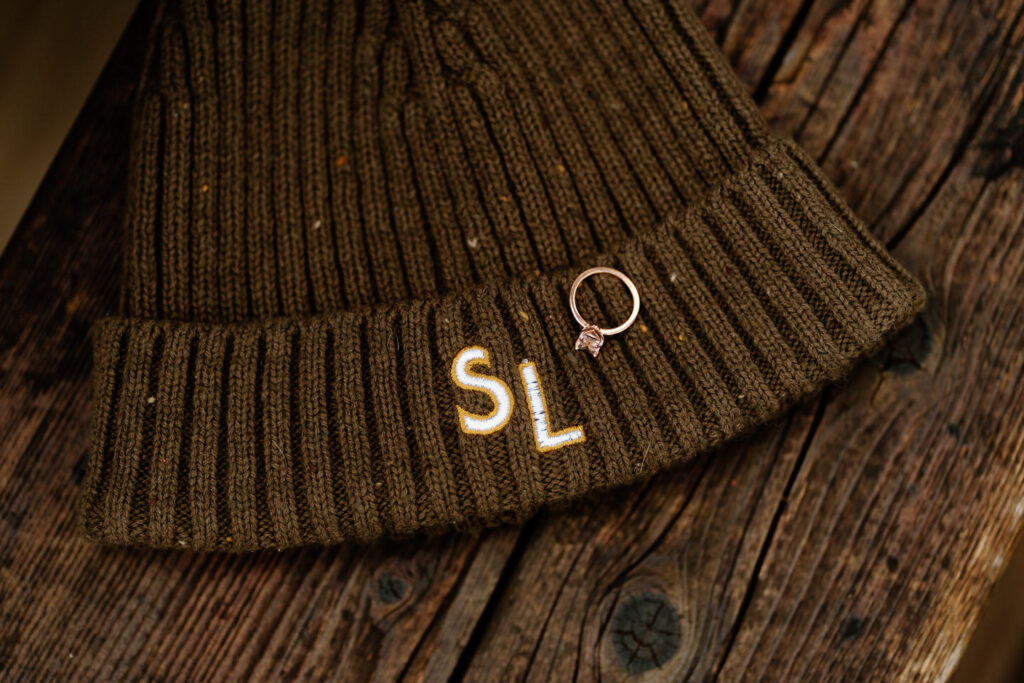 suttle lake wedding beanie and engagement ring
