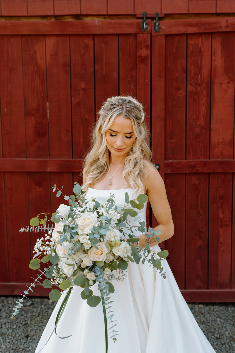 bridal hair and makeup look for rustic barn wedding