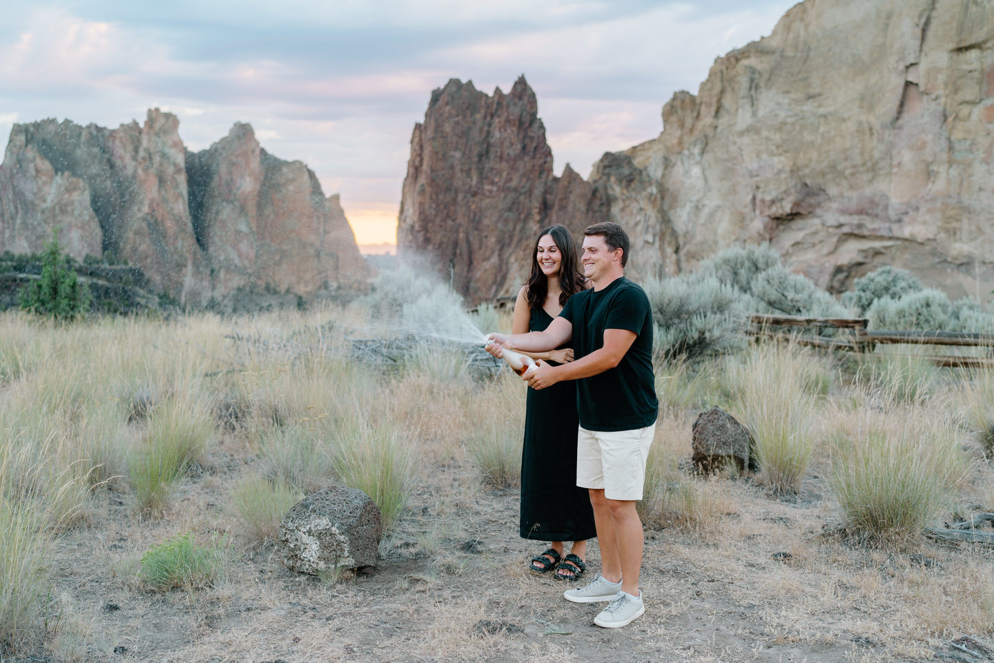 popping champagne at Smith Rock