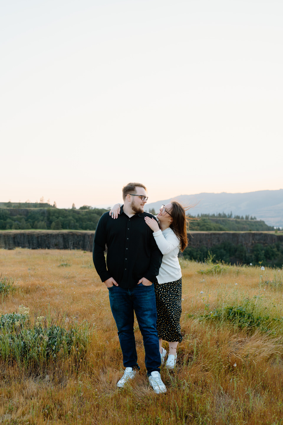 blue hour photos during columbia gorge wildflower engagement session