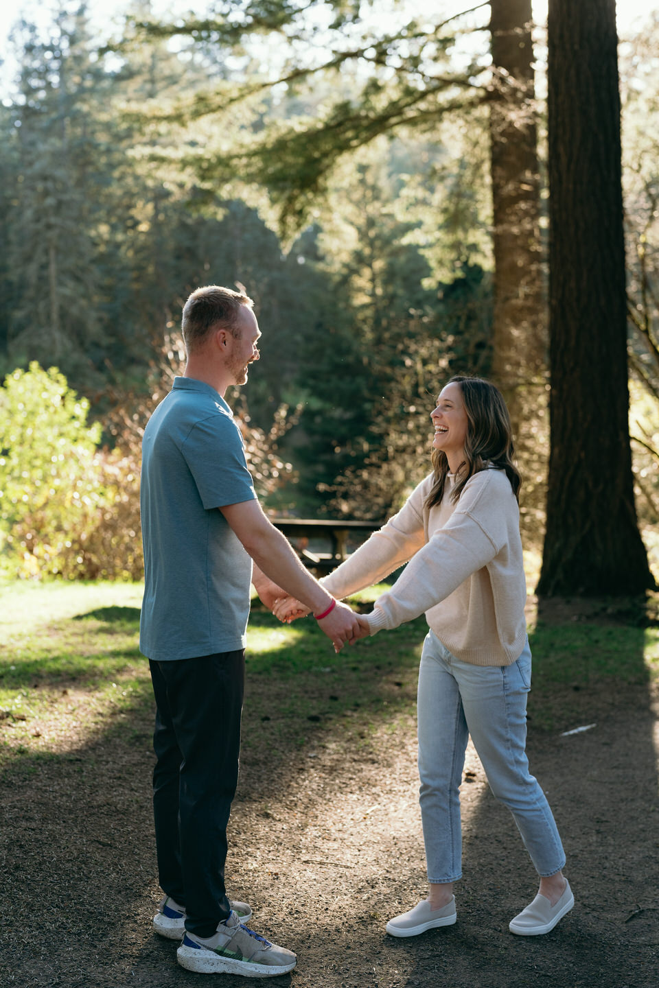 couple dancing together in nature in Portland