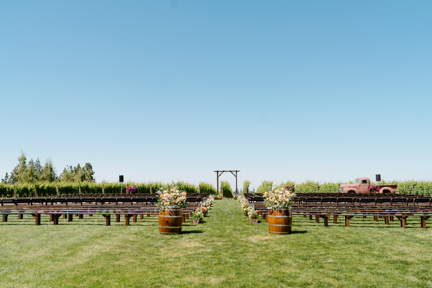 Ceremony setup on the lawn at The Farm on Golden Hill