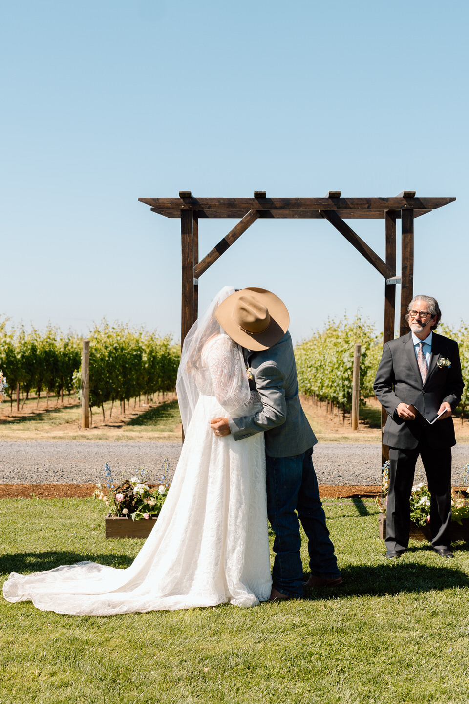 Wedding ceremony on The Farm on Golden Hill lawn