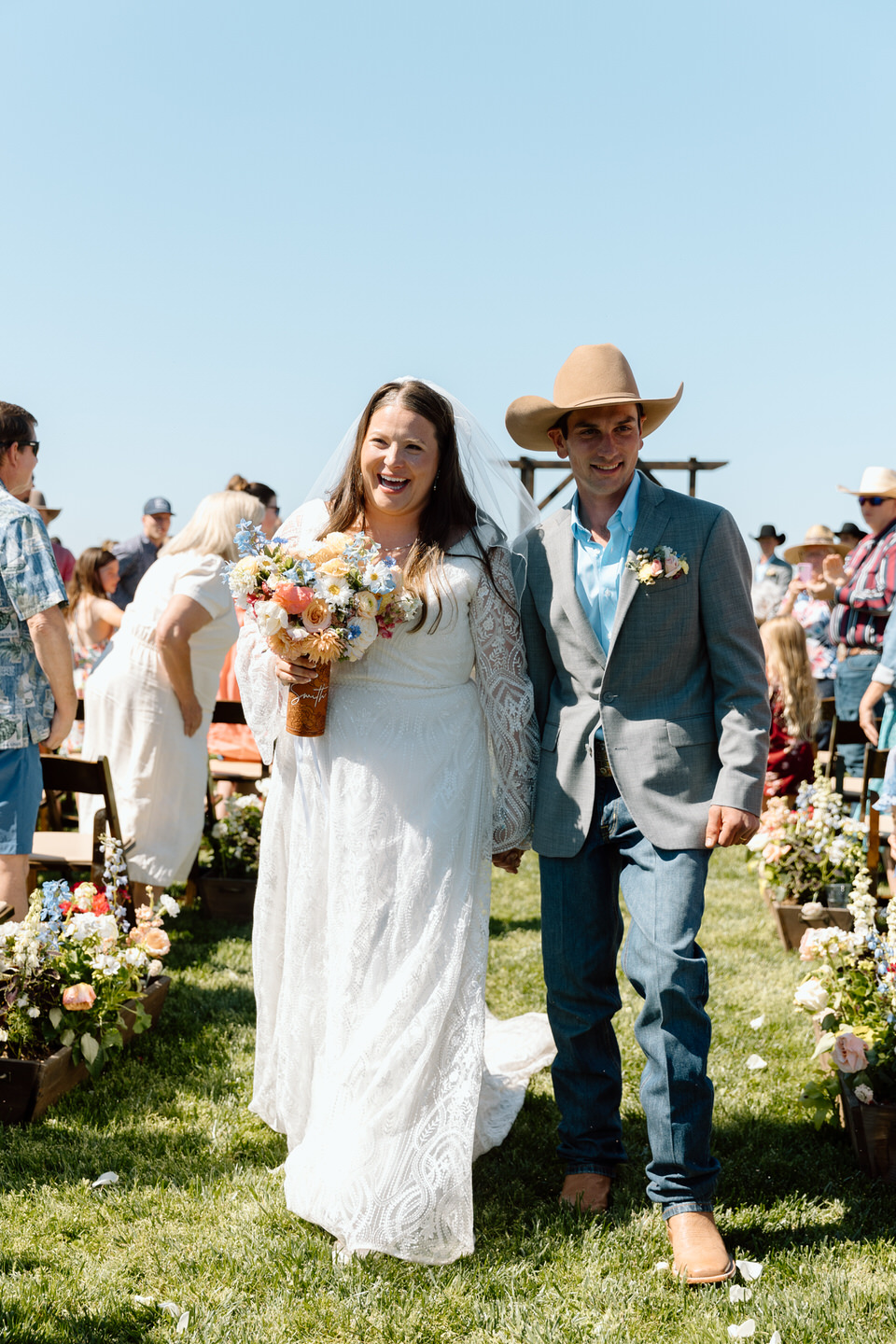 Wedding ceremony exit at the Farm on Golden Hill