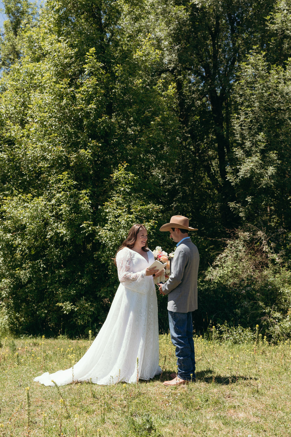 Private vows among the trees at The Farm on Golden Hill in Silverton, Oregon.