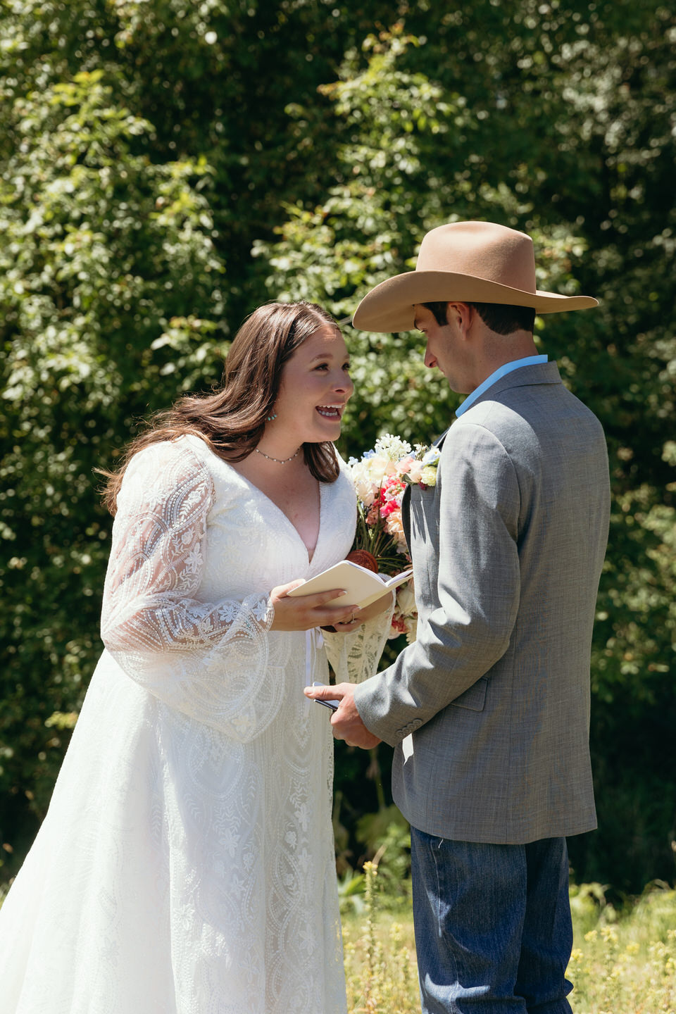 Private vows during wedding at the Farm on Golden Hill.