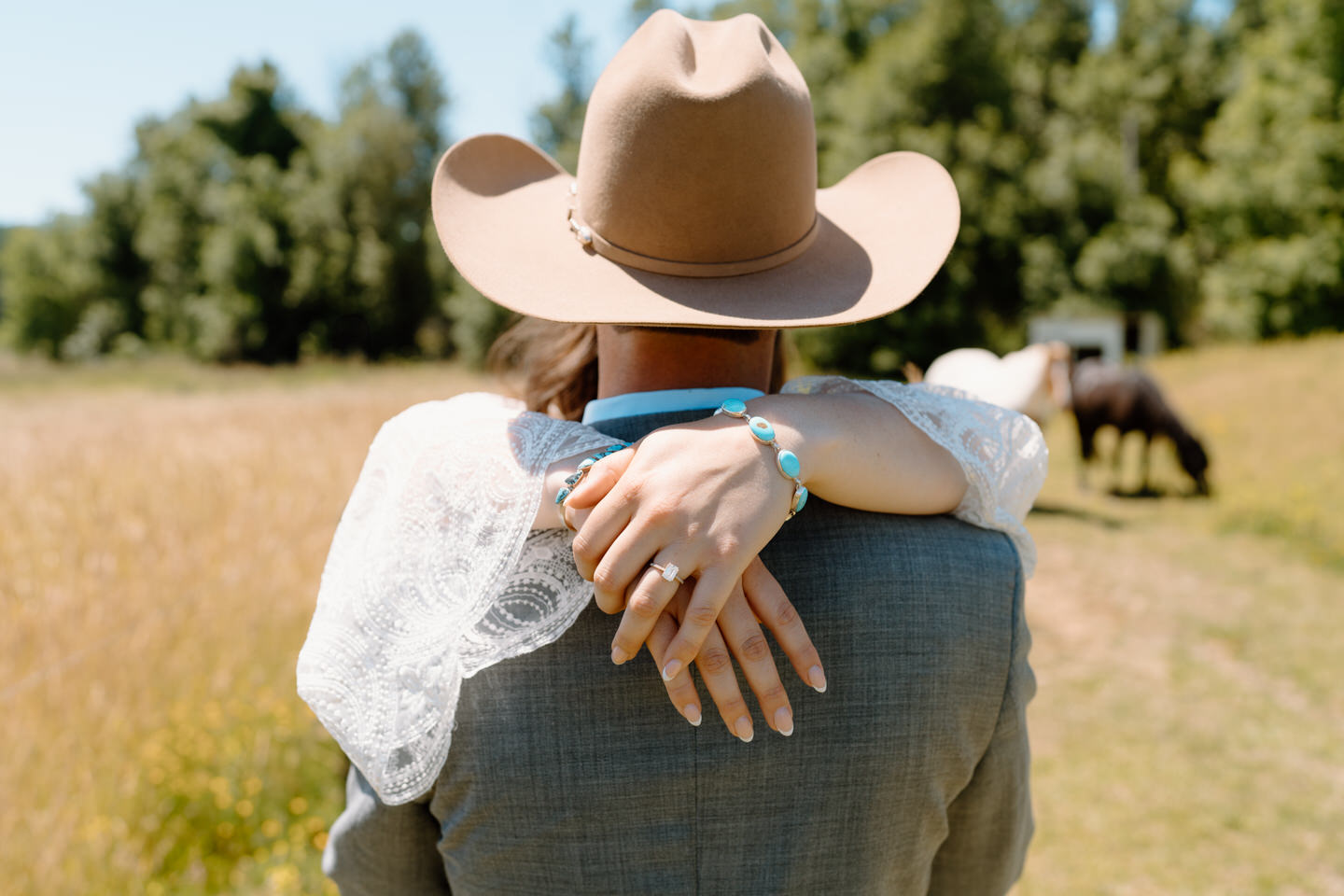 Ring detail photo for wedding day in grass field