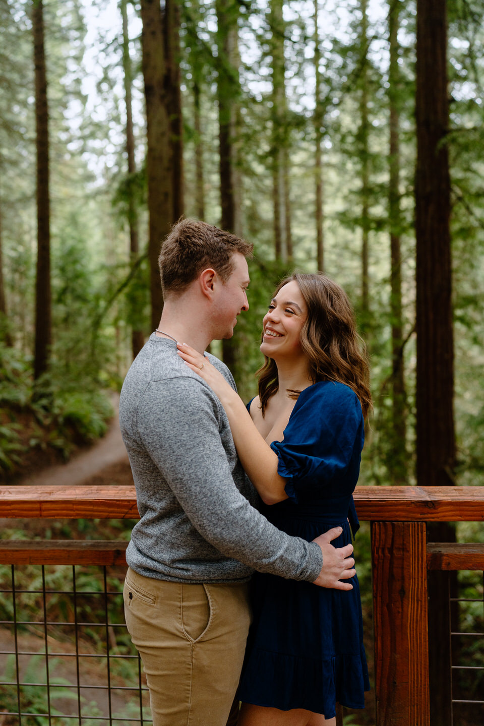 Engagement photos on the Redwood Deck in Forest Park