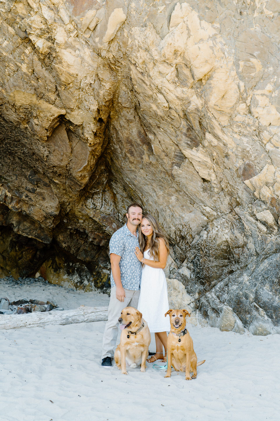 Hug Point engagement photos with dogs on the Oregon Coast.