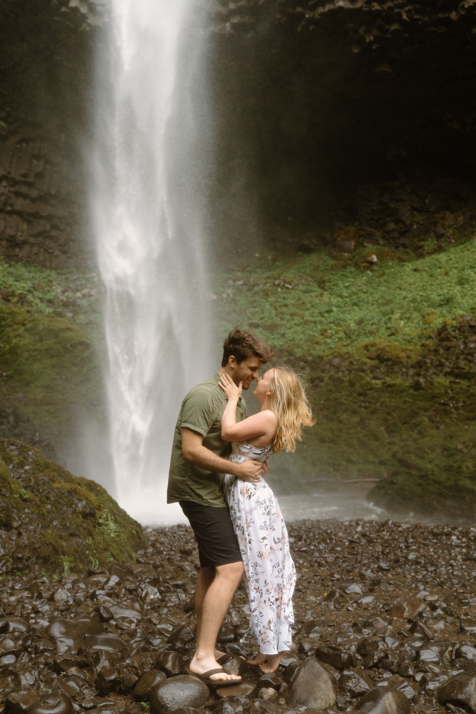 Best Oregon rngagement photo locations near Portland— Latourell Falls.