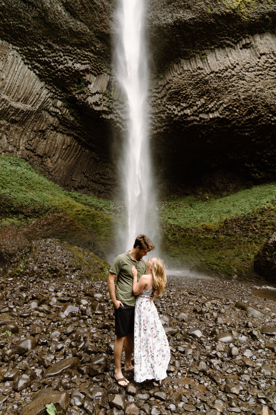 Couples session at Latourell Falls just outside Portland, Oregon in the summer.