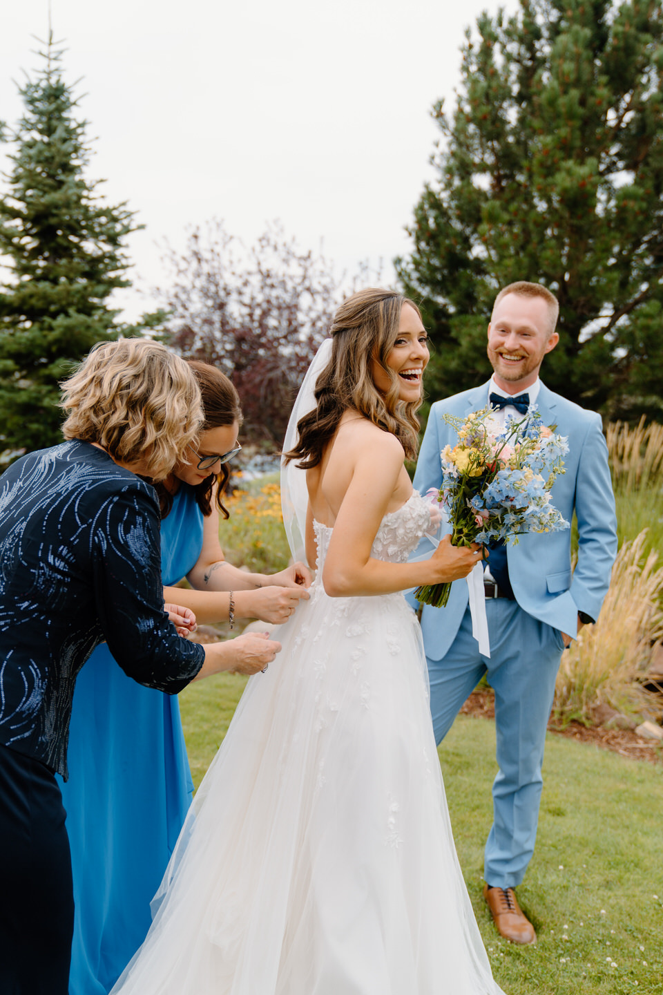 Bustling bride's dress at Bend, Oregon wedding.