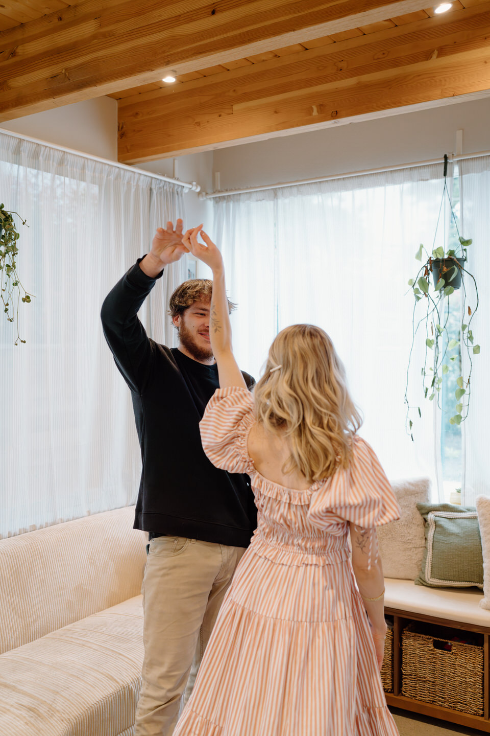 In-home couples session in the living room