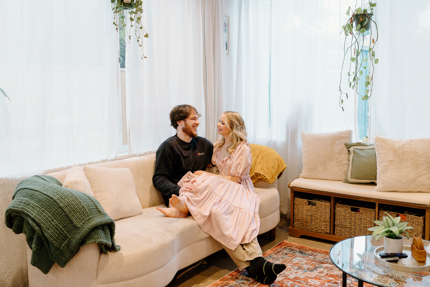 Couples photo on couch in home