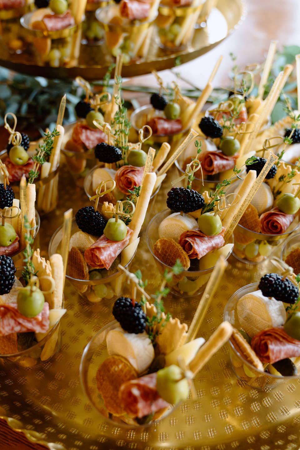 Charcuterie cups for cocktail hour at Chateau de Lis