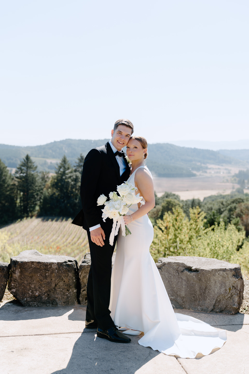 Bride and groom in formal attire on wedding day