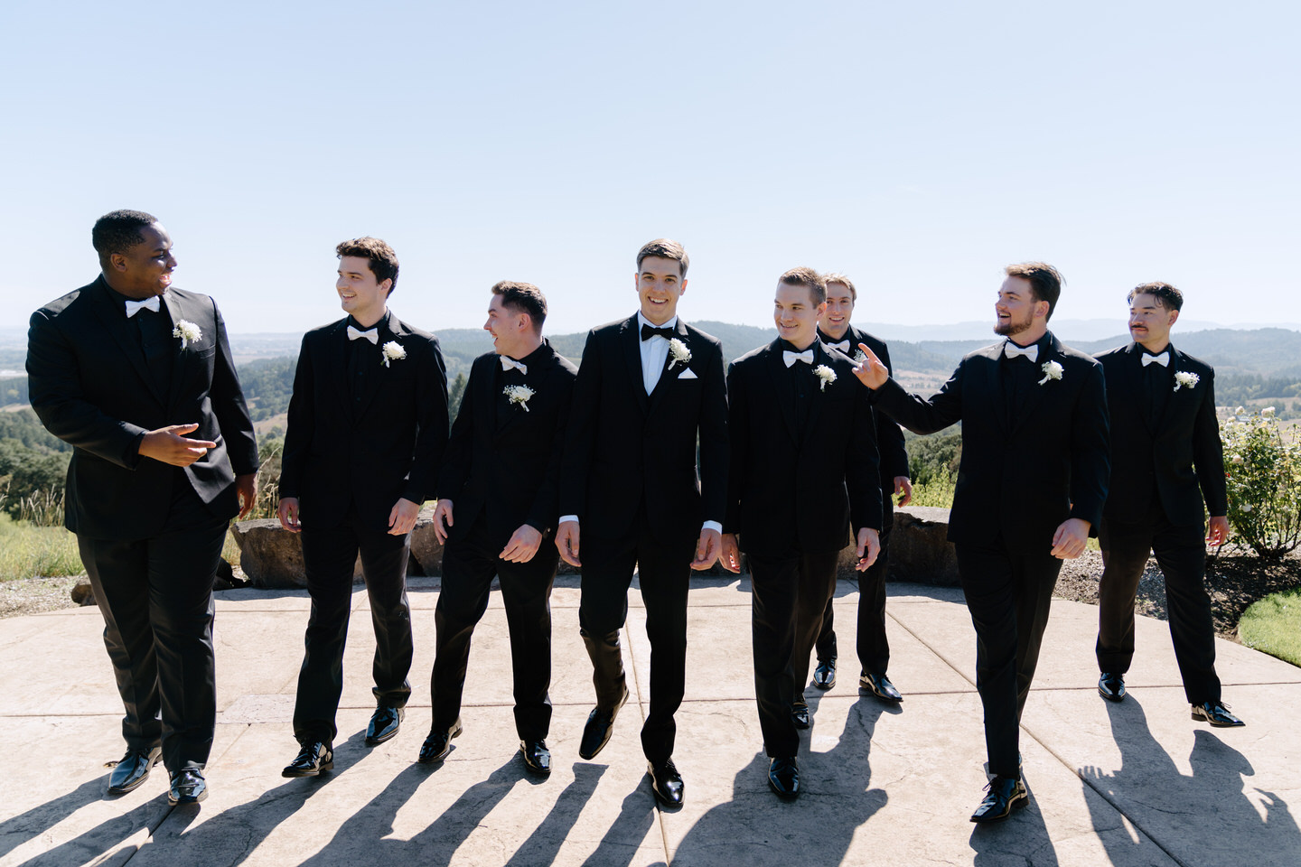 Groomsmen walking together at Youngberg Hill