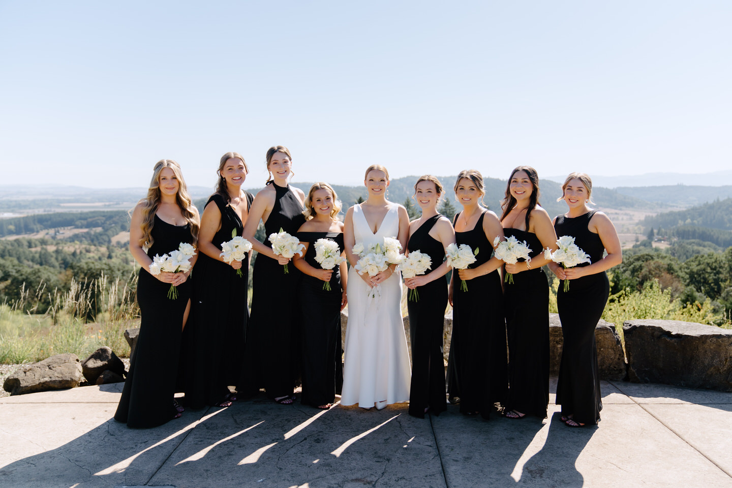 Black bridesmaids dresses at Youngberg Hill wedding