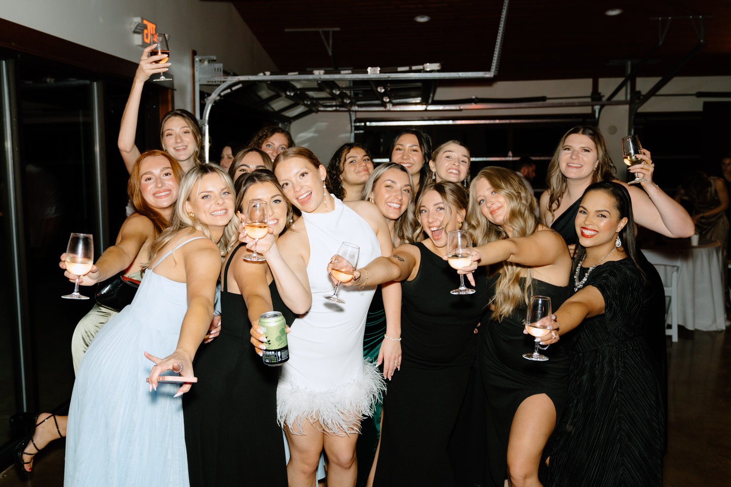 Bride and friends celebrate during reception at Youngberg Hill