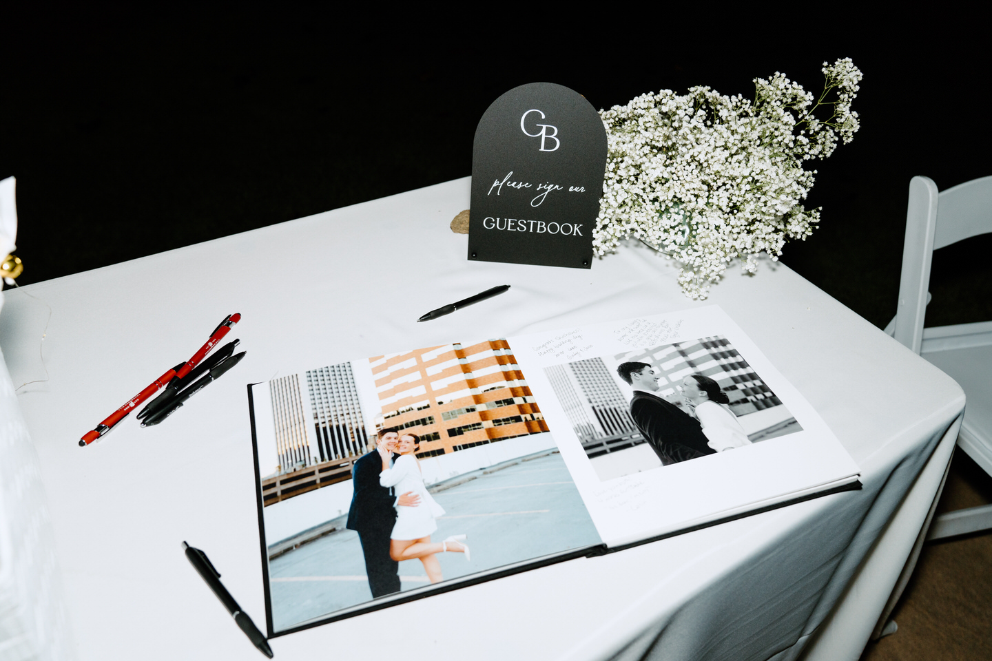 Wedding guest book using engagement photos