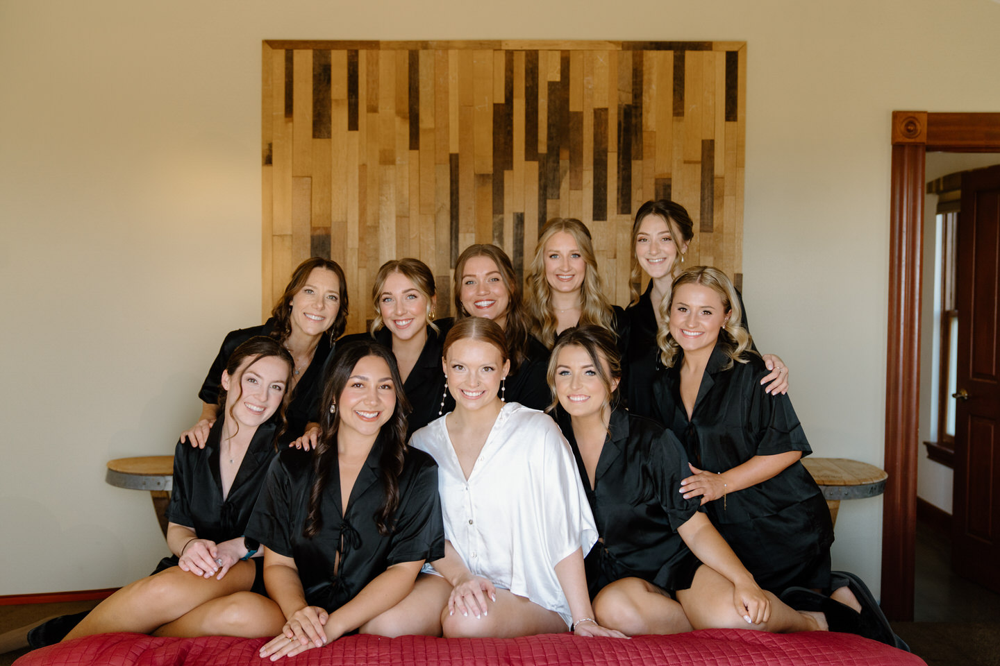 Bridal party in bridal suite at Youngberg Hill Winery.