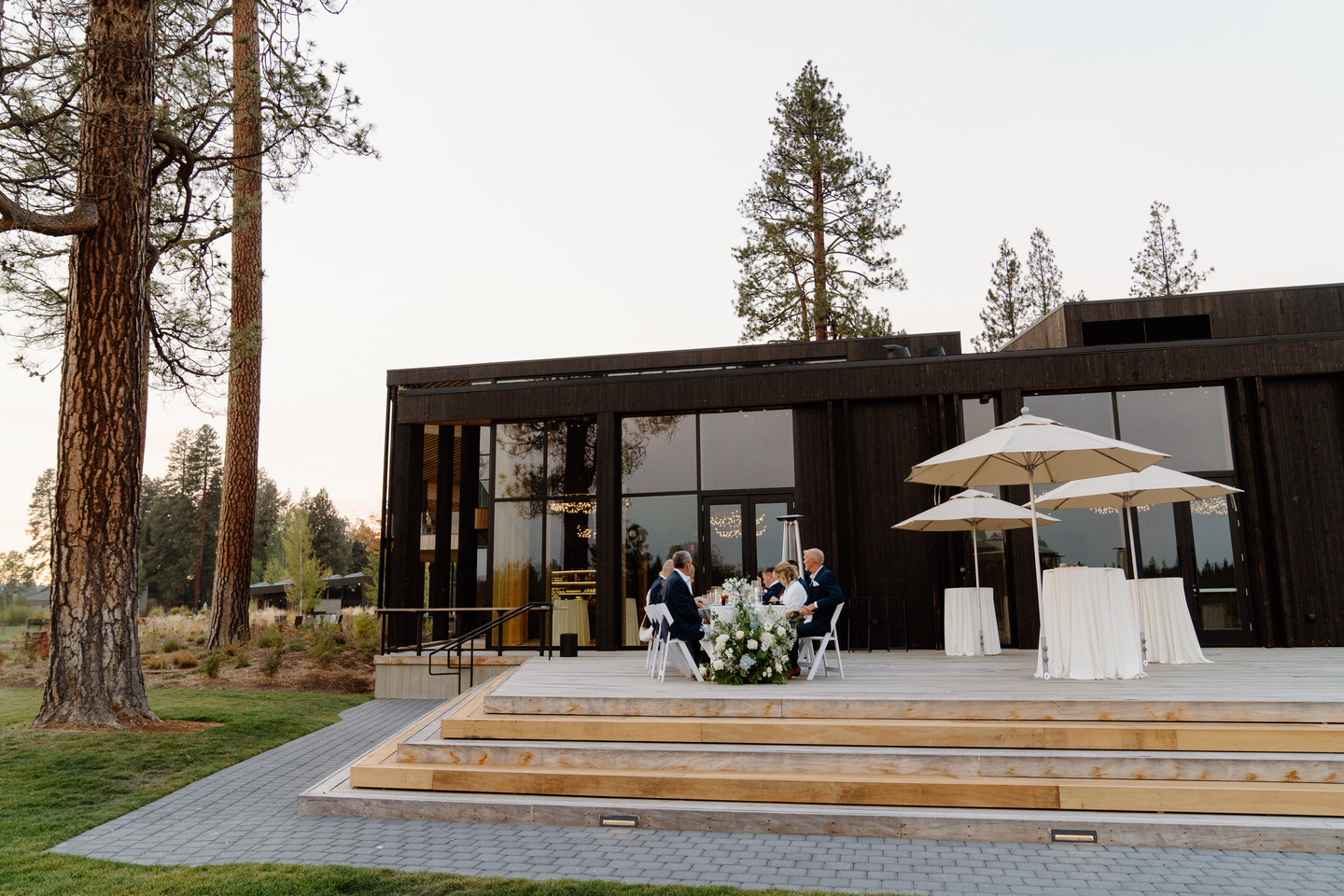 Intimate and private wedding reception dinner on the deck at Black Butte Ranch.