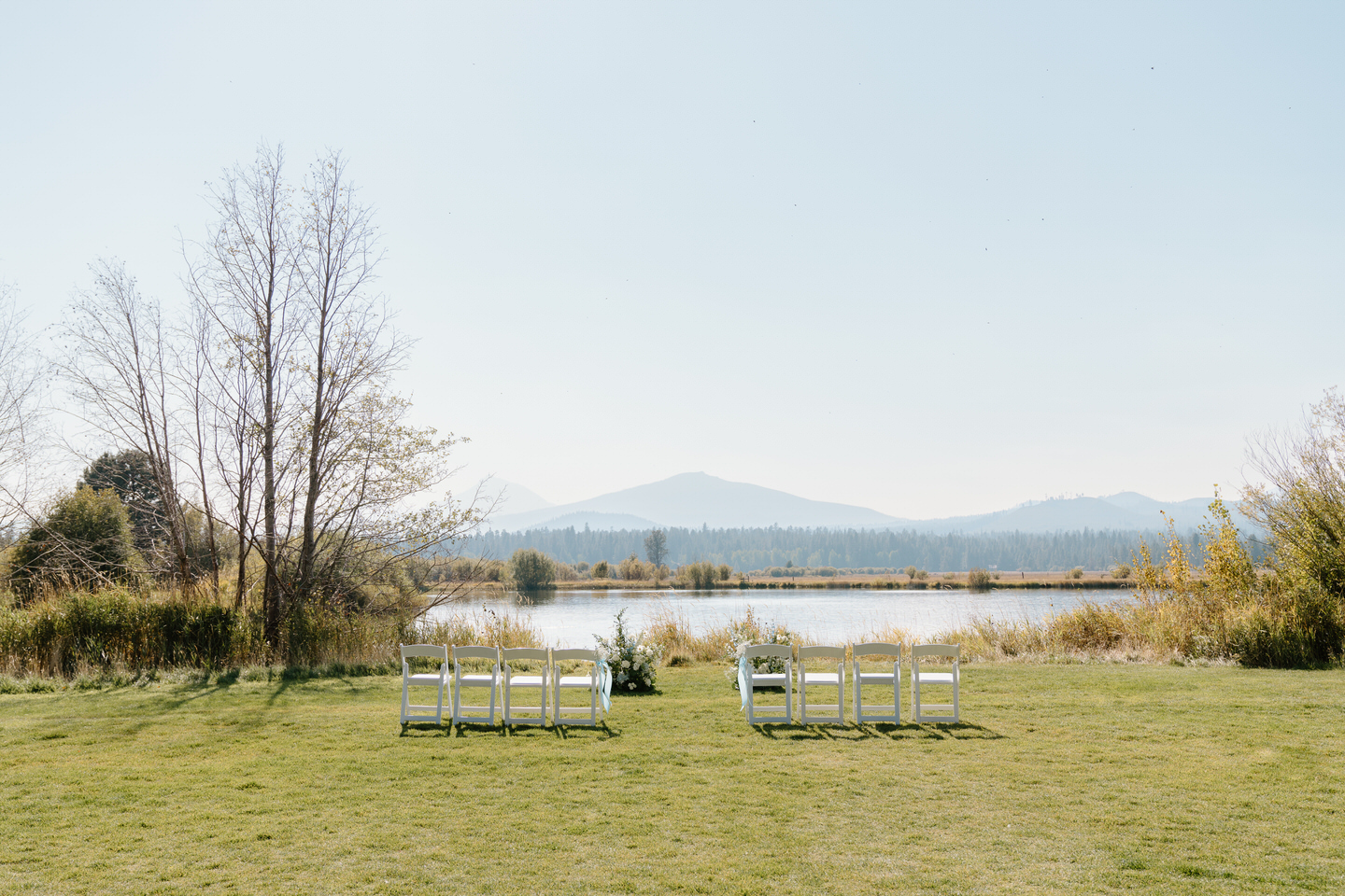 Intimate wedding ceremony setup at Black Butte Ranch wedding in Central Oregon, one of the best wedding venues in Oregon.